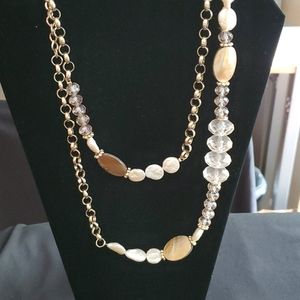 Chico's Long Crystal and Shell Nepcklace-like new!